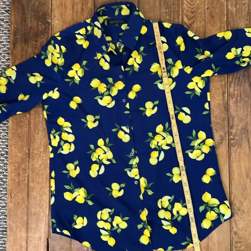 Banana Republic women’s top blouse Blue Lemon Print long sleeve size medium - Picture 4 of 7